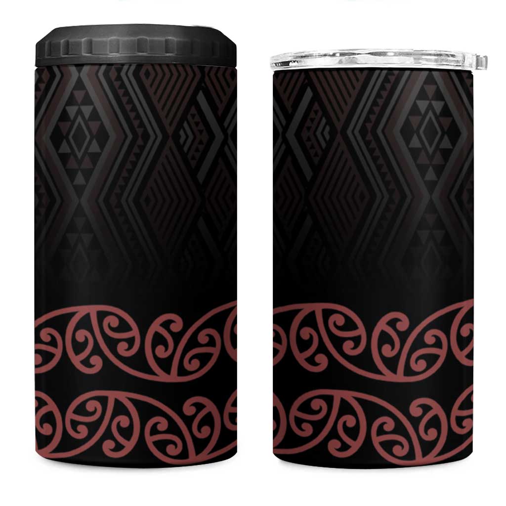 Maori Taniko Patterns 4 in 1 Can Cooler Tumbler Brown Niho Taniwha Mix Paatiki Motifs