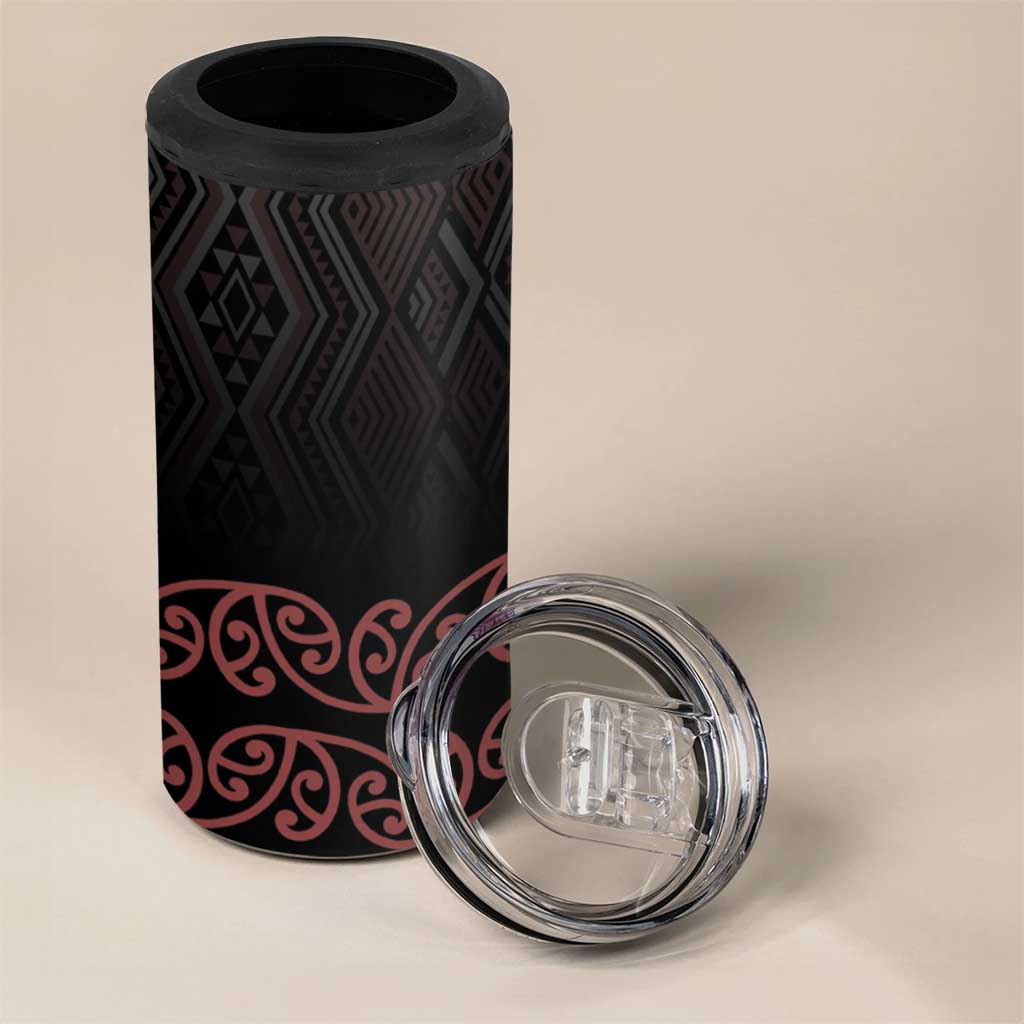 Maori Taniko Patterns 4 in 1 Can Cooler Tumbler Brown Niho Taniwha Mix Paatiki Motifs