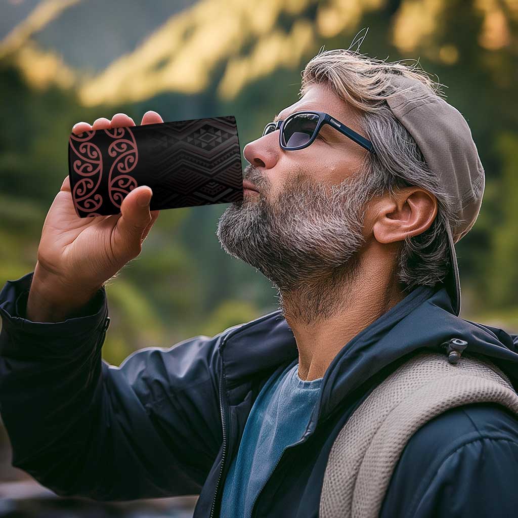 Maori Taniko Patterns 4 in 1 Can Cooler Tumbler Brown Niho Taniwha Mix Paatiki Motifs