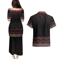 Maori Taniko Patterns Couples Matching Puletasi and Hawaiian Shirt Brown Niho Taniwha Mix Paatiki Motifs LT7 - Polynesian Pride