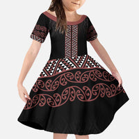 Maori Taniko Patterns Family Matching Long Sleeve Bodycon Dress and Hawaiian Shirt Brown Niho Taniwha Mix Paatiki Motifs LT7 Daughter's Dress Brown - Polynesian Pride
