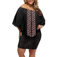 Maori Taniko Patterns Family Matching Off Shoulder Short Dress and Hawaiian Shirt Brown Niho Taniwha Mix Paatiki Motifs