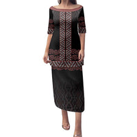 Maori Taniko Patterns Family Matching Puletasi and Hawaiian Shirt Brown Niho Taniwha Mix Paatiki Motifs