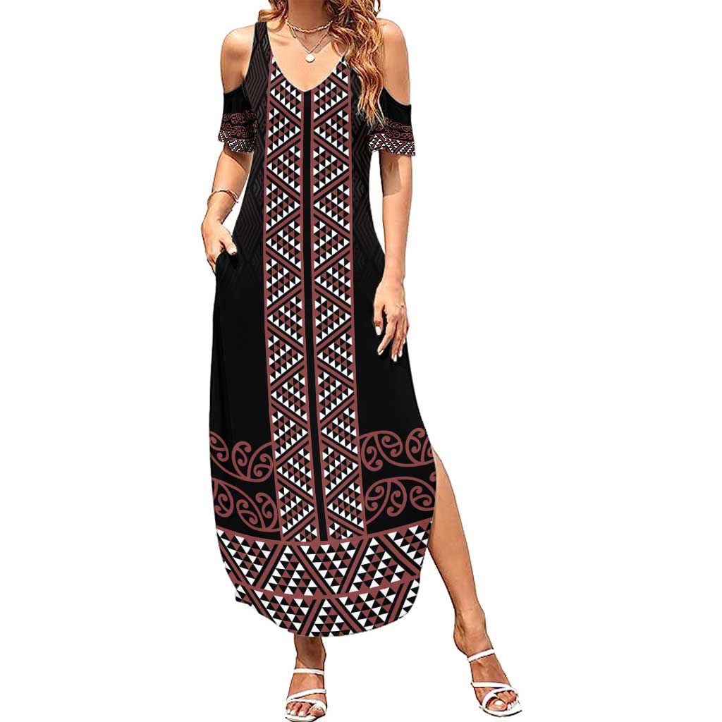 Maori Taniko Patterns Family Matching Summer Maxi Dress and Hawaiian Shirt Brown Niho Taniwha Mix Paatiki Motifs