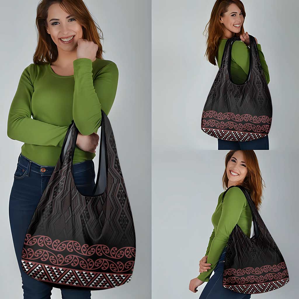 Maori Taniko Patterns Grocery Bag Brown Niho Taniwha Mix Paatiki Motifs