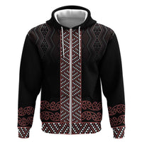 Maori Taniko Patterns Hoodie Brown Niho Taniwha Mix Paatiki Motifs