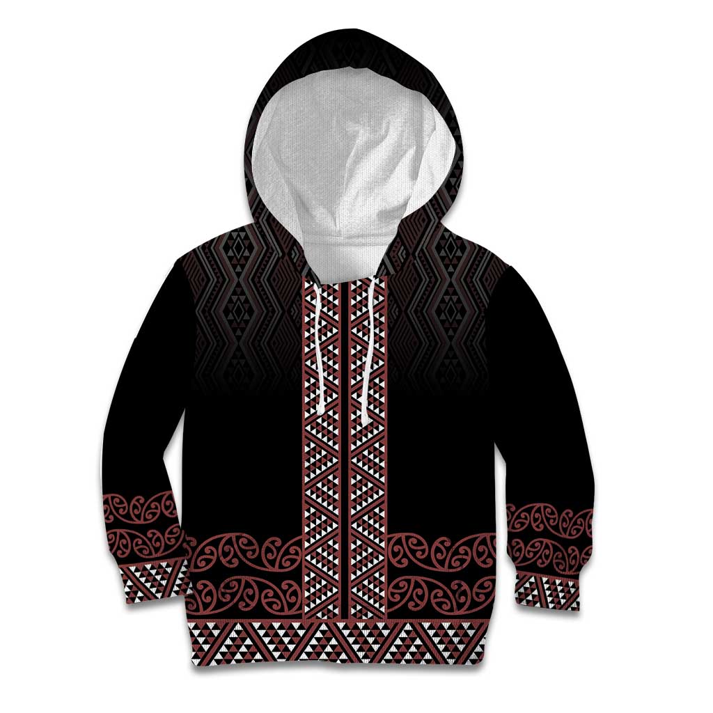 Maori Taniko Patterns Kid Hoodie Brown Niho Taniwha Mix Paatiki Motifs