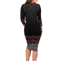 Maori Taniko Patterns Long Sleeve Bodycon Dress Brown Niho Taniwha Mix Paatiki Motifs