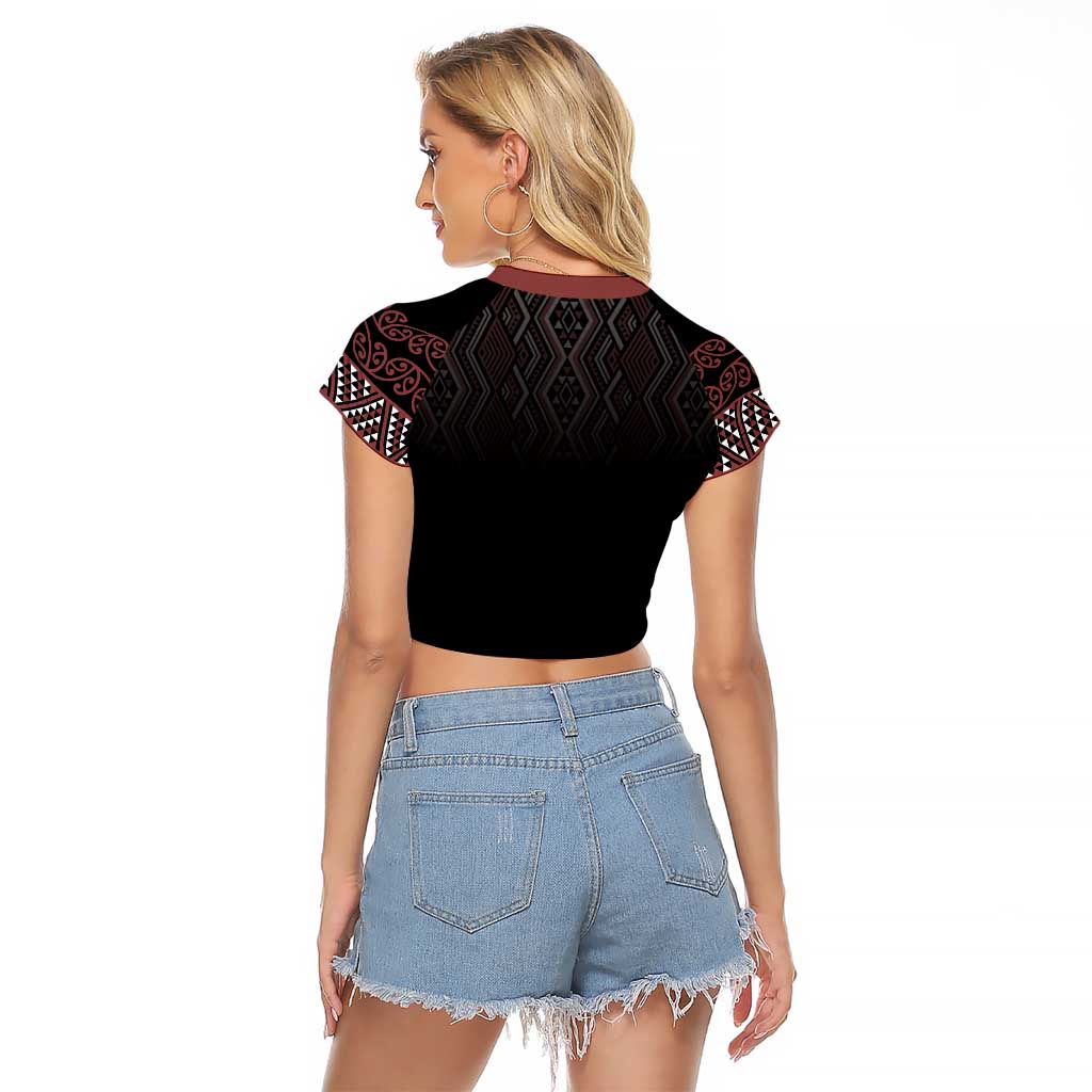 Maori Taniko Patterns Raglan Cropped T Shirt Brown Niho Taniwha Mix Paatiki Motifs LT7 - Polynesian Pride