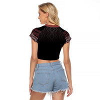 Maori Taniko Patterns Raglan Cropped T Shirt Brown Niho Taniwha Mix Paatiki Motifs LT7 - Polynesian Pride