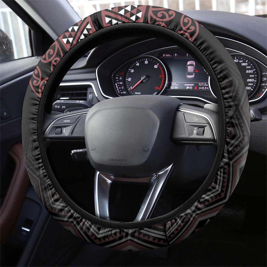 Maori Taniko Patterns Steering Wheel Cover Brown Niho Taniwha Mix Paatiki Motifs