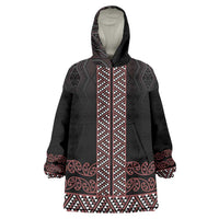 Maori Taniko Patterns Wearable Blanket Hoodie Brown Niho Taniwha Mix Paatiki Motifs