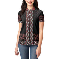 Maori Taniko Patterns Women Polo Shirt Brown Niho Taniwha Mix Paatiki Motifs