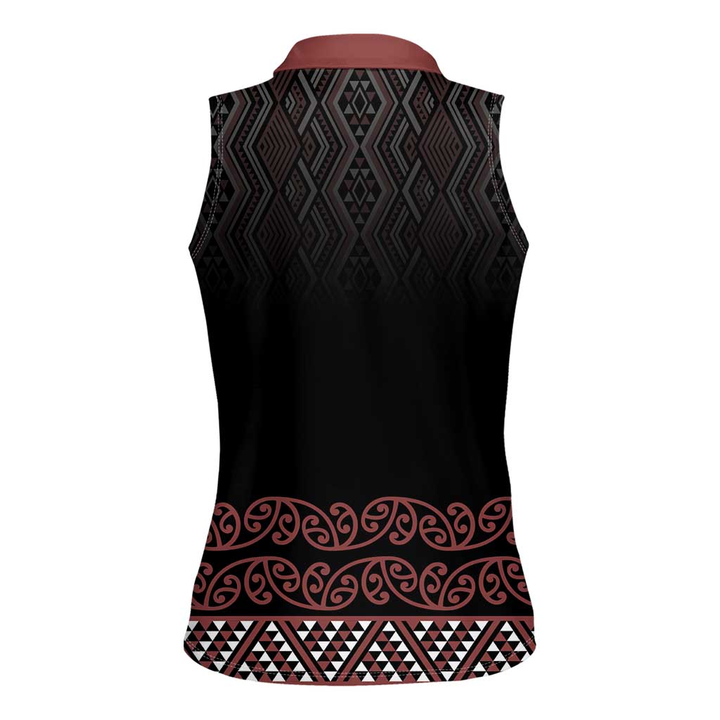 Maori Taniko Patterns Women Sleeveless Polo Shirt Brown Niho Taniwha Mix Paatiki Motifs
