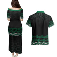 Maori Taniko Patterns Couples Matching Puletasi and Hawaiian Shirt Pounamu Niho Taniwha Mix Paatiki Motifs LT7 - Polynesian Pride