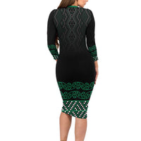 Maori Taniko Patterns Family Matching Long Sleeve Bodycon Dress and Hawaiian Shirt Pounamu Niho Taniwha Mix Paatiki Motifs LT7 - Polynesian Pride
