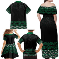 Maori Taniko Patterns Family Matching Off Shoulder Maxi Dress and Hawaiian Shirt Pounamu Niho Taniwha Mix Paatiki Motifs
