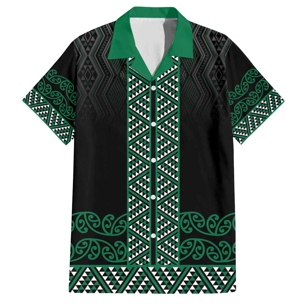 Maori Taniko Patterns Family Matching Puletasi and Hawaiian Shirt Pounamu Niho Taniwha Mix Paatiki Motifs LT7 Dad's Shirt - Short Sleeve Green - Polynesian Pride