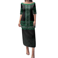 Maori Taniko Patterns Family Matching Puletasi and Hawaiian Shirt Pounamu Niho Taniwha Mix Paatiki Motifs LT7 Mom's Dress Green - Polynesian Pride