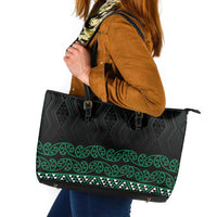 Maori Taniko Patterns Leather Tote Bag Pounamu Niho Taniwha Mix Paatiki Motifs LT7 Green - Polynesian Pride