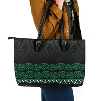 Maori Taniko Patterns Leather Tote Bag Pounamu Niho Taniwha Mix Paatiki Motifs LT7 - Polynesian Pride