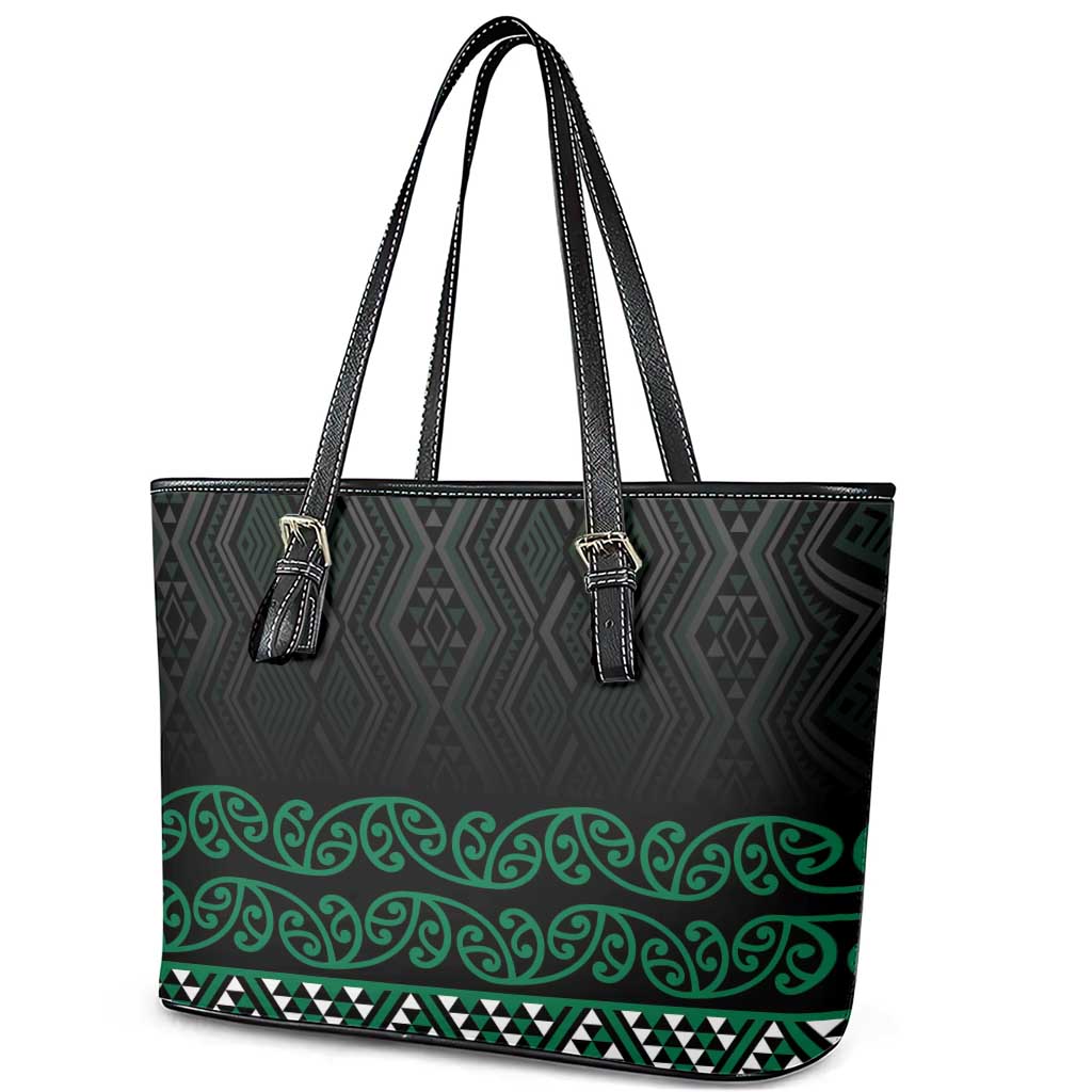 Maori Taniko Patterns Leather Tote Bag Pounamu Niho Taniwha Mix Paatiki Motifs LT7 - Polynesian Pride