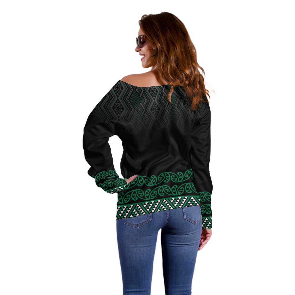 Maori Taniko Patterns Off Shoulder Sweater Pounamu Niho Taniwha Mix Paatiki Motifs