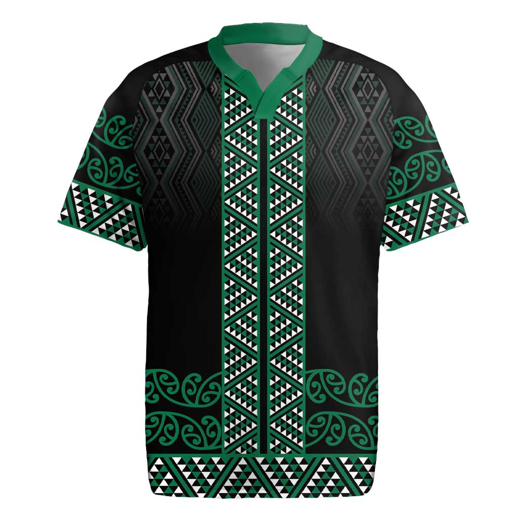 Maori Taniko Patterns Rugby Jersey Pounamu Niho Taniwha Mix Paatiki Motifs LT7 Green - Polynesian Pride