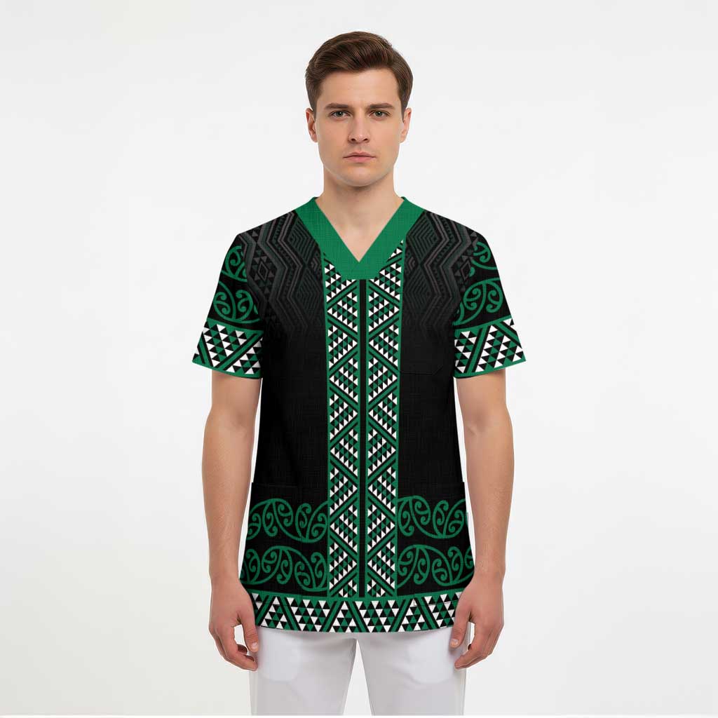 Maori Taniko Patterns Scrub Top Pounamu Niho Taniwha Mix Paatiki Motifs - Polynesian Pride