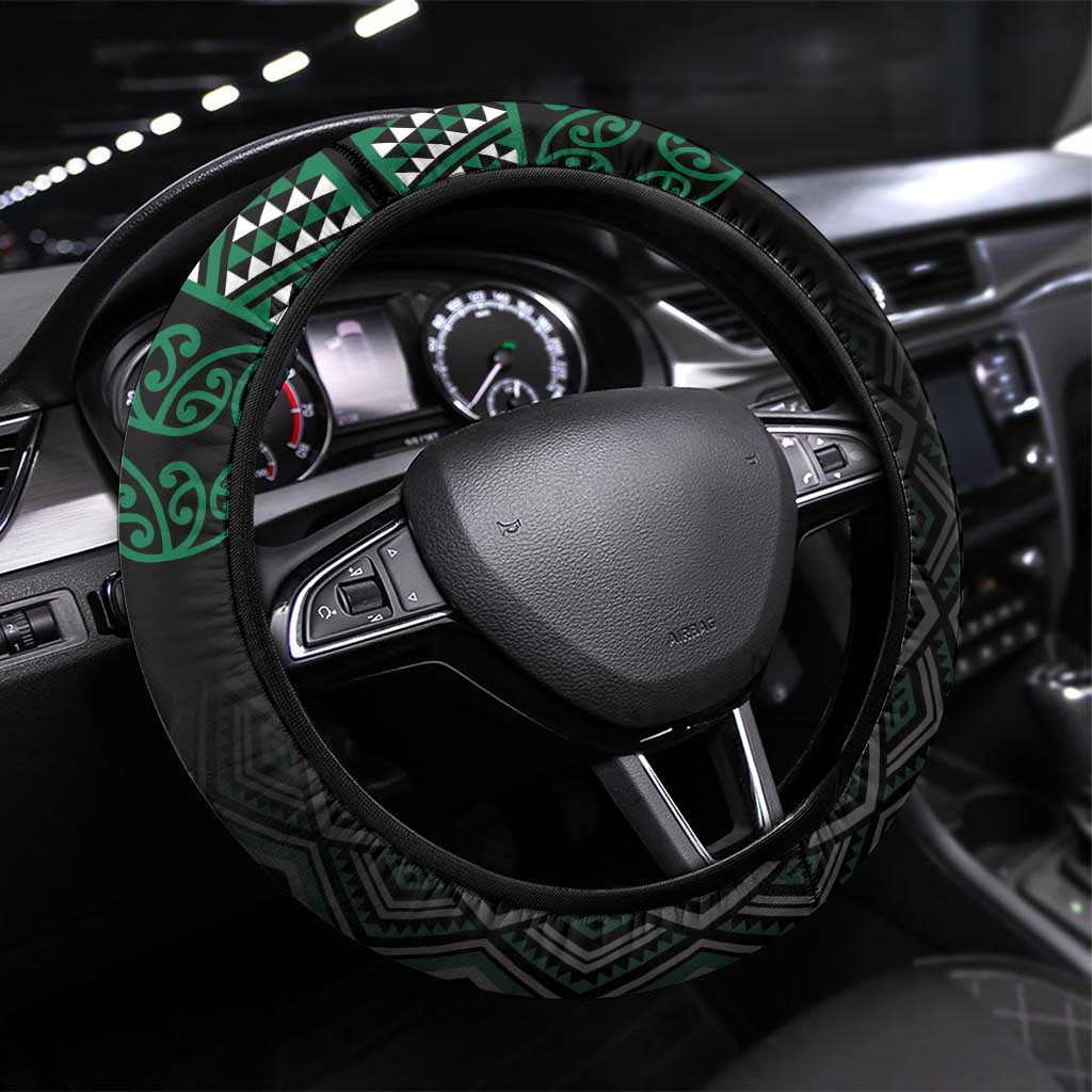 Maori Taniko Patterns Steering Wheel Cover Pounamu Niho Taniwha Mix Paatiki Motifs