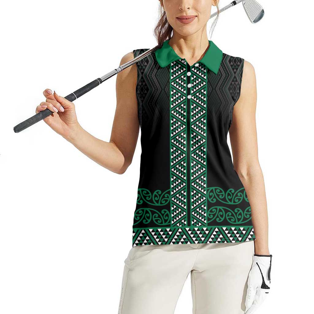 Maori Taniko Patterns Women Sleeveless Polo Shirt Pounamu Niho Taniwha Mix Paatiki Motifs