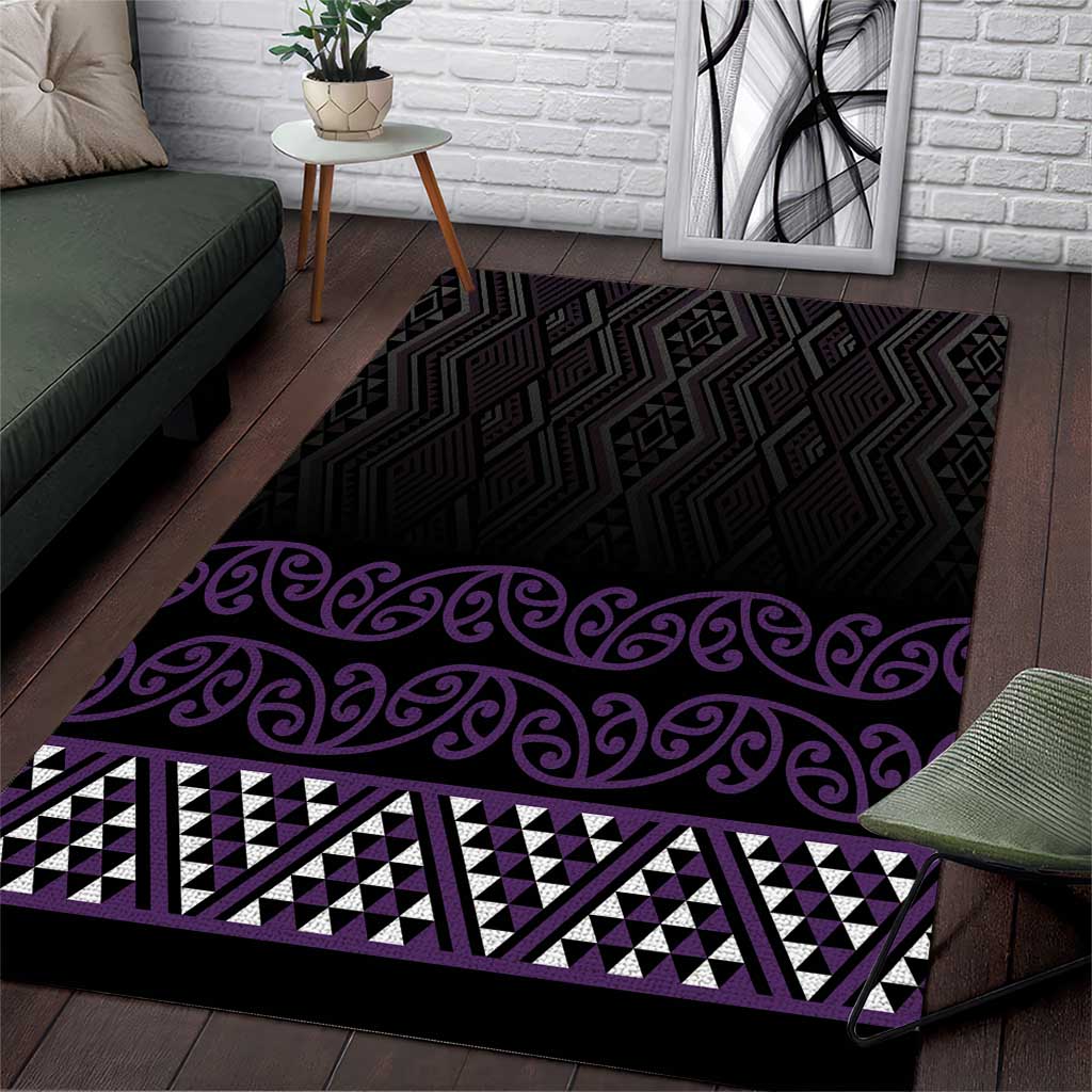 Maori Taniko Patterns Area Rug Purple Niho Taniwha Mix Paatiki Motifs
