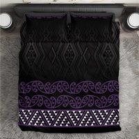 Maori Taniko Patterns Bedding Set Purple Niho Taniwha Mix Paatiki Motifs