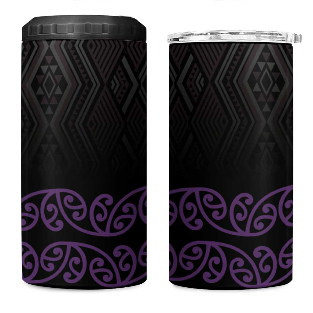 Maori Taniko Patterns 4 in 1 Can Cooler Tumbler Purple Niho Taniwha Mix Paatiki Motifs