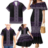 Maori Taniko Patterns Family Matching Mermaid Dress and Hawaiian Shirt Purple Niho Taniwha Mix Paatiki Motifs LT7 - Polynesian Pride