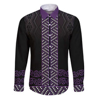 Maori Taniko Patterns Family Matching Mermaid Dress and Hawaiian Shirt Purple Niho Taniwha Mix Paatiki Motifs LT7 Dad's Shirt - Long Sleeve Purple - Polynesian Pride