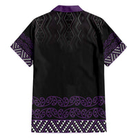 Maori Taniko Patterns Family Matching Off The Shoulder Long Sleeve Dress and Hawaiian Shirt Purple Niho Taniwha Mix Paatiki Motifs LT7 - Polynesian Pride