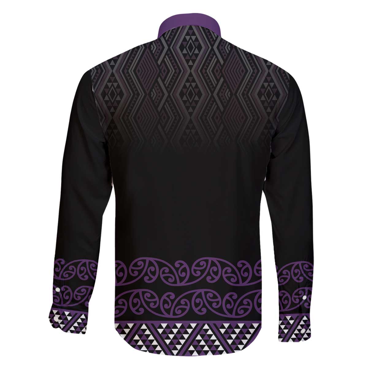 Maori Taniko Patterns Family Matching Off The Shoulder Long Sleeve Dress and Hawaiian Shirt Purple Niho Taniwha Mix Paatiki Motifs LT7 - Polynesian Pride