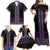 Maori Taniko Patterns Family Matching Off Shoulder Maxi Dress and Hawaiian Shirt Purple Niho Taniwha Mix Paatiki Motifs