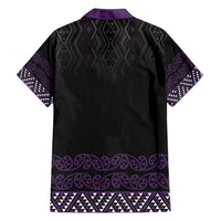 Maori Taniko Patterns Family Matching Off Shoulder Short Dress and Hawaiian Shirt Purple Niho Taniwha Mix Paatiki Motifs