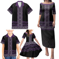 Maori Taniko Patterns Family Matching Puletasi and Hawaiian Shirt Purple Niho Taniwha Mix Paatiki Motifs LT7 - Polynesian Pride