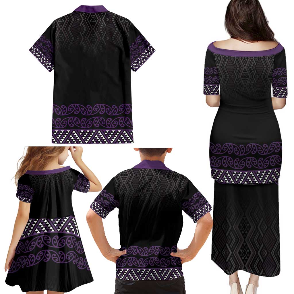 Maori Taniko Patterns Family Matching Puletasi and Hawaiian Shirt Purple Niho Taniwha Mix Paatiki Motifs LT7 - Polynesian Pride