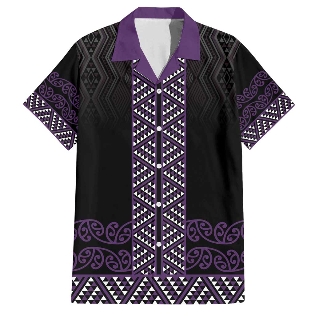 Maori Taniko Patterns Family Matching Tank Maxi Dress and Hawaiian Shirt Purple Niho Taniwha Mix Paatiki Motifs