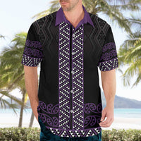 Maori Taniko Patterns Hawaiian Shirt Purple Niho Taniwha Mix Paatiki Motifs