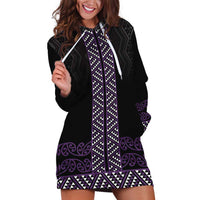 Maori Taniko Patterns Hoodie Dress Purple Niho Taniwha Mix Paatiki Motifs
