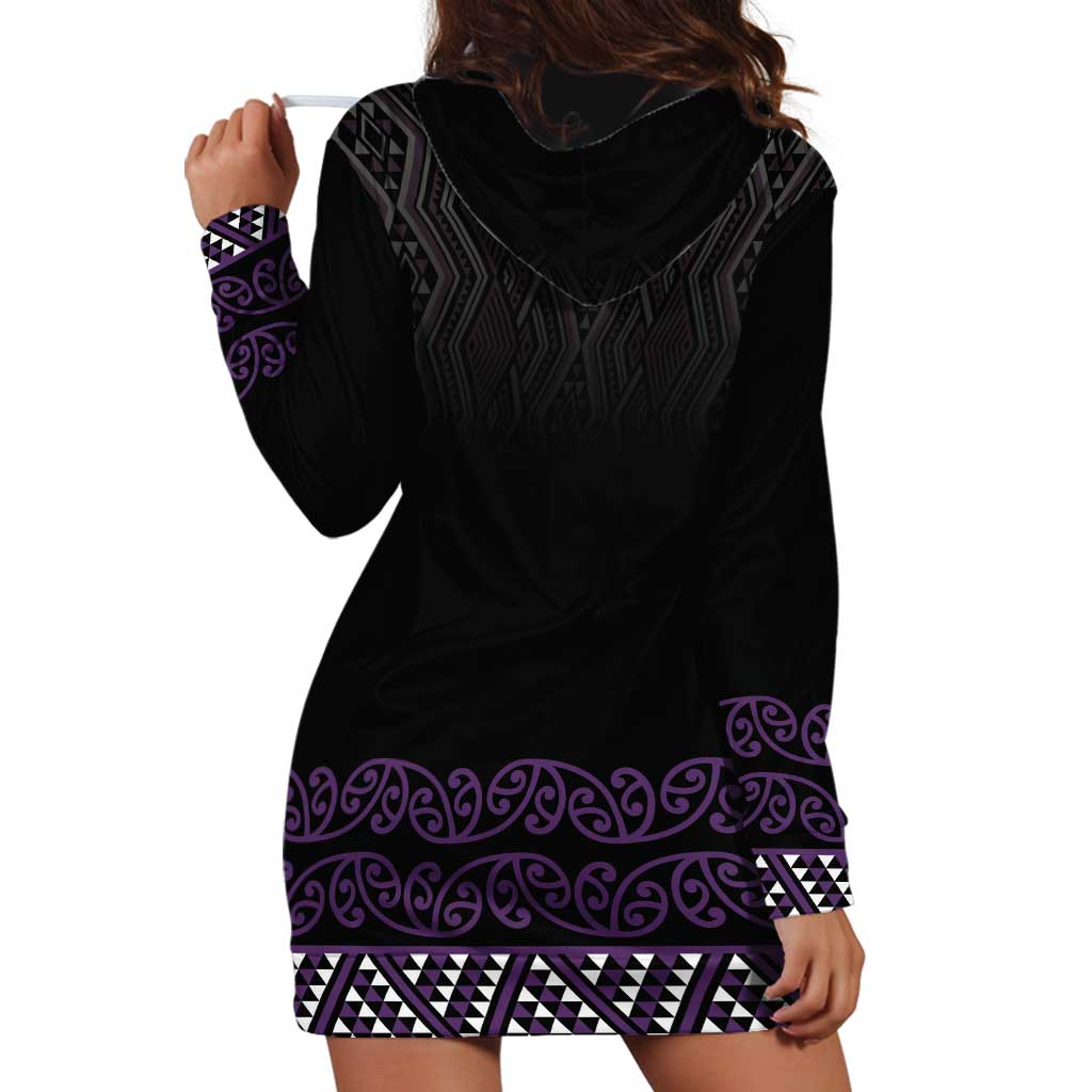 Maori Taniko Patterns Hoodie Dress Purple Niho Taniwha Mix Paatiki Motifs