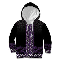 Maori Taniko Patterns Kid Hoodie Purple Niho Taniwha Mix Paatiki Motifs