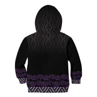 Maori Taniko Patterns Kid Hoodie Purple Niho Taniwha Mix Paatiki Motifs