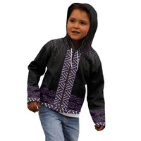 Maori Taniko Patterns Kid Hoodie Purple Niho Taniwha Mix Paatiki Motifs