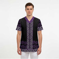 Maori Taniko Patterns Scrub Top Purple Niho Taniwha Mix Paatiki Motifs - Polynesian Pride